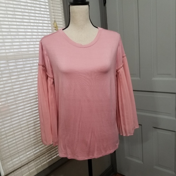 Lane Bryant Pink Super Soft Pleated Sleeves Top size 14 Petite - Picture 1 of 6